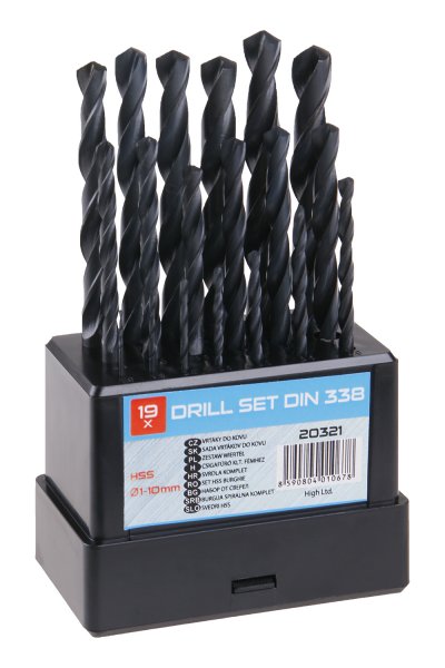 Sada HSS vrtáků 19ks, 1-10x0. 5mm