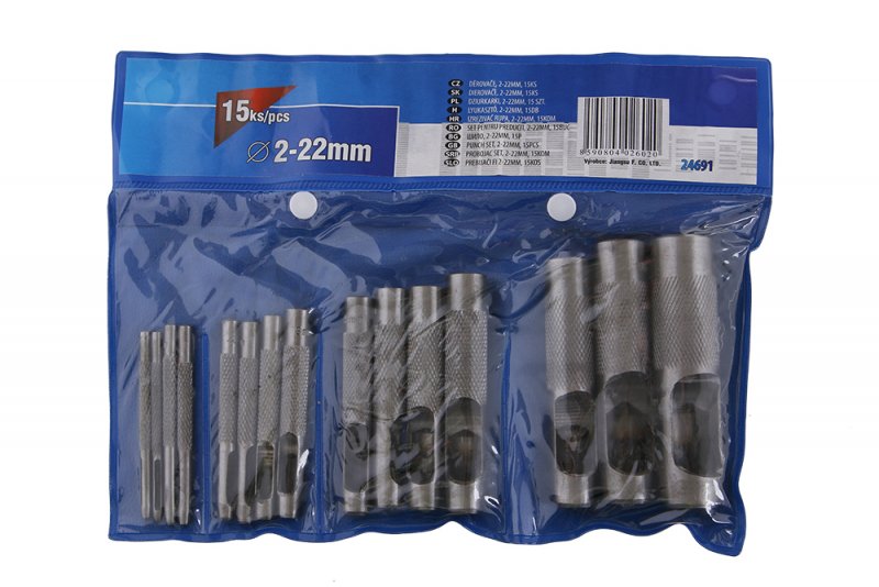 Děrovače sada 2-22mm 15ks